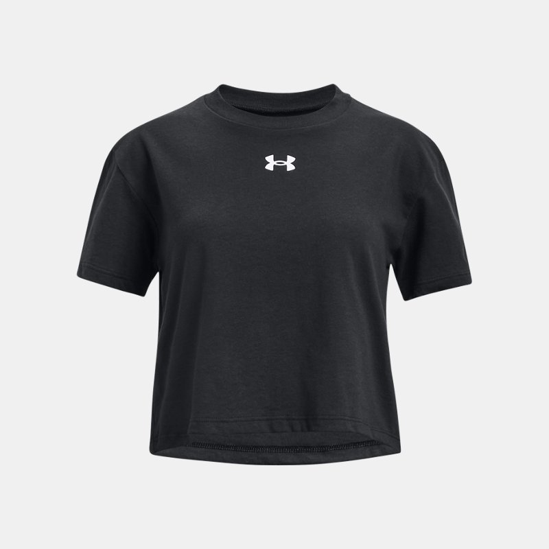 Meisjesshirt Under Armour Crop Sportstyle Logo met korte mouwen Zwart / Wit YLG (149 - 160 cm)